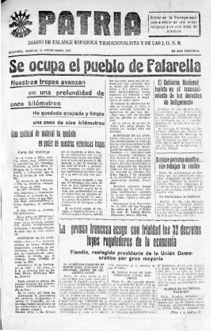 'Patria  : diario de Falange Española Tradicionalista y de las J.O.N.S.' - Año IV Número 419  - 1938 Noviembre 15