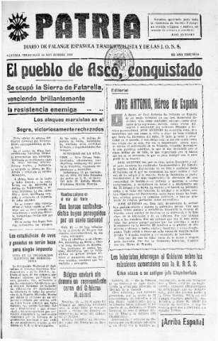 'Patria  : diario de Falange Española Tradicionalista y de las J.O.N.S.' - Año IV Número 420  - 1938 Noviembre 16