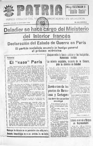 'Patria  : diario de Falange Española Tradicionalista y de las J.O.N.S.' - Año IV Número 428  - 1938 Noviembre 26