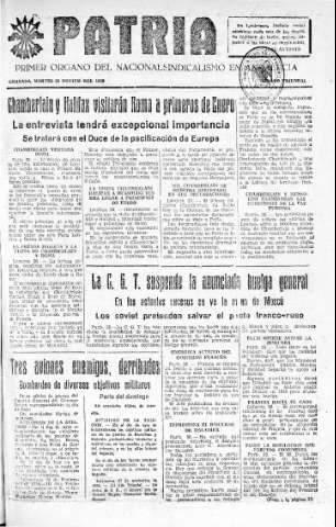 'Patria  : diario de Falange Española Tradicionalista y de las J.O.N.S.' - Año IV Número 430  - 1938 Noviembre 29
