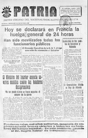 'Patria  : diario de Falange Española Tradicionalista y de las J.O.N.S.' - Año IV Número 431  - 1938 Noviembre 30