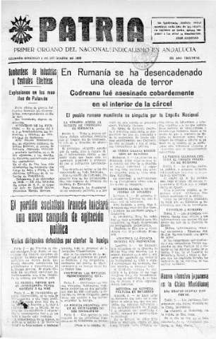 'Patria  : diario de Falange Española Tradicionalista y de las J.O.N.S.' - Año IV Número 435  - 1938 Diciembre 04