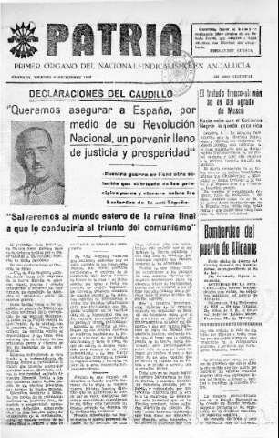 'Patria  : diario de Falange Española Tradicionalista y de las J.O.N.S.' - Año IV Número 439  - 1938 Diciembre 09
