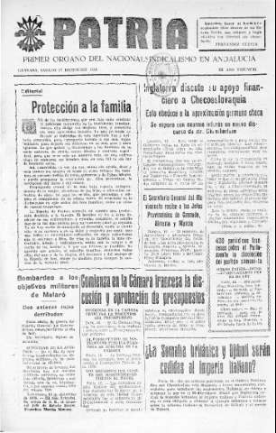 'Patria  : diario de Falange Española Tradicionalista y de las J.O.N.S.' - Año IV Número 446  - 1938 Diciembre 17