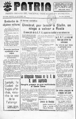 'Patria  : diario de Falange Española Tradicionalista y de las J.O.N.S.' - Año IV Número 447  - 1938 Diciembre 18