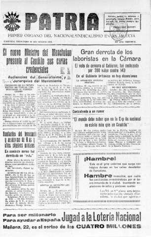'Patria  : diario de Falange Española Tradicionalista y de las J.O.N.S.' - Año IV Número 449  - 1938 Diciembre 21