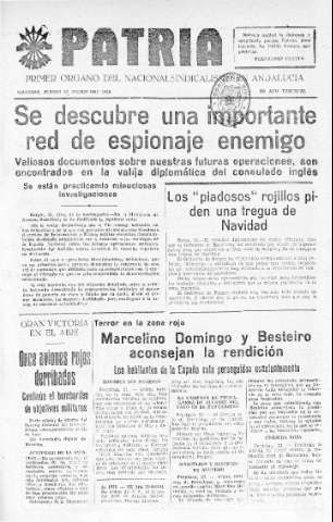 'Patria  : diario de Falange Española Tradicionalista y de las J.O.N.S.' - Año IV Número 450  - 1938 Diciembre 22