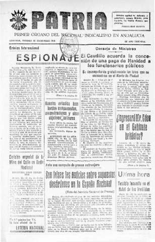 'Patria  : diario de Falange Española Tradicionalista y de las J.O.N.S.' - Año IV Número 451  - 1938 Diciembre 23