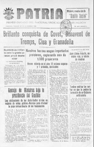 'Patria  : diario de Falange Española Tradicionalista y de las J.O.N.S.' - Año IV Número 455  - 1938 Diciembre 30