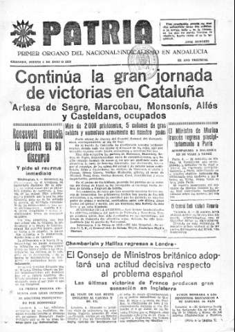 'Patria  : diario de Falange Española Tradicionalista y de las J.O.N.S.' - Año V Número 460  - 1939 Enero 05
