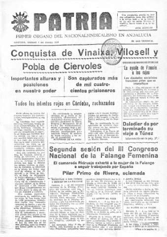 'Patria  : diario de Falange Española Tradicionalista y de las J.O.N.S.' - Año V Número 462  - 1939 Enero 07