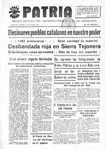 'Patria  : diario de Falange Española Tradicionalista y de las J.O.N.S.' - Año V Número 464  - 1939 Enero 10
