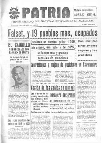 'Patria  : diario de Falange Española Tradicionalista y de las J.O.N.S.' - Año V Número 467  - 1939 Enero 13