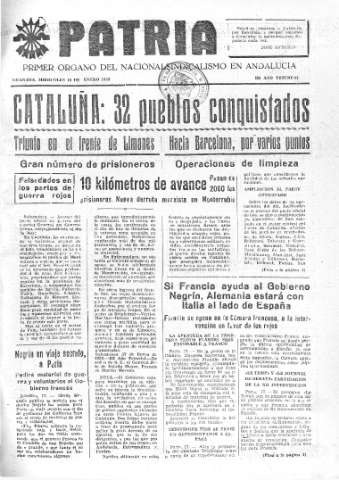 'Patria  : diario de Falange Española Tradicionalista y de las J.O.N.S.' - Año V Número 491  - 1939 Enero 18