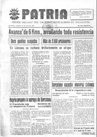 'Patria  : diario de Falange Española Tradicionalista y de las J.O.N.S.' - Año V Número 492  - 1939 Enero 19