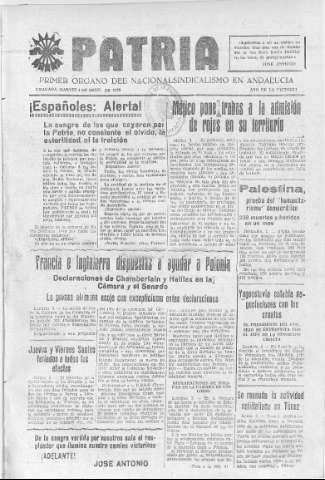 'Patria  : diario de Falange Española Tradicionalista y de las J.O.N.S.' - Año V Número 557  - 1939 Abril 04