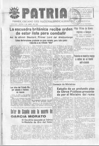 'Patria  : diario de Falange Española Tradicionalista y de las J.O.N.S.' - Año V Número 559  - 1939 Abril 06