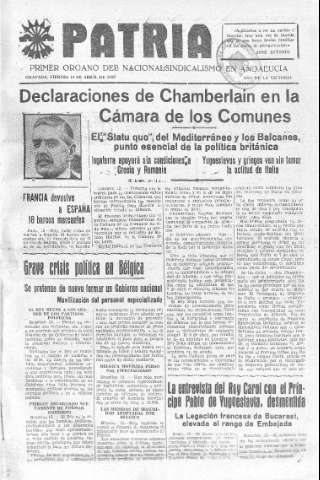 'Patria  : diario de Falange Española Tradicionalista y de las J.O.N.S.' - Año V Número 565  - 1939 Abril 14