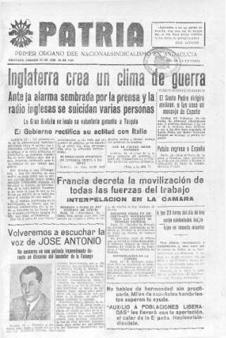 'Patria  : diario de Falange Española Tradicionalista y de las J.O.N.S.' - Año V Número 566  - 1939 Abril 15