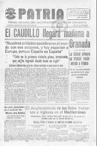 'Patria  : diario de Falange Española Tradicionalista y de las J.O.N.S.' - Año V Número 569  - 1939 Abril 19