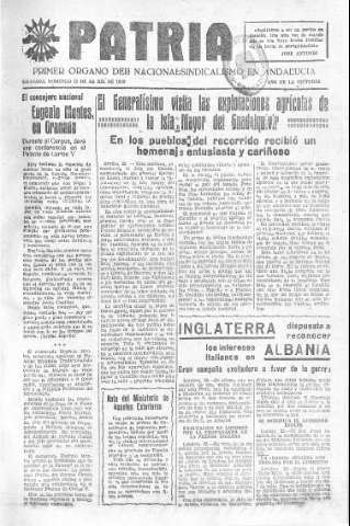 'Patria  : diario de Falange Española Tradicionalista y de las J.O.N.S.' - Año V Número 573  - 1939 Abril 23