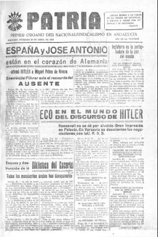 'Patria  : diario de Falange Española Tradicionalista y de las J.O.N.S.' - Año V Número 579  - 1939 Abril 30