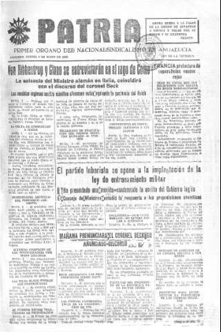 'Patria  : diario de Falange Española Tradicionalista y de las J.O.N.S.' - Año V Número 582  - 1939 Mayo 04
