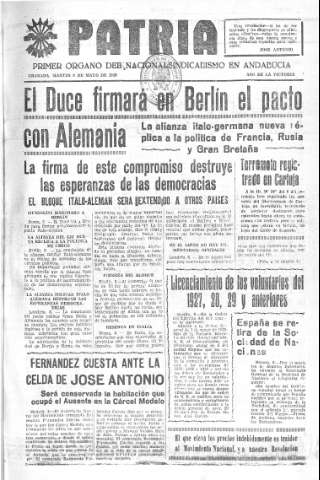 'Patria  : diario de Falange Española Tradicionalista y de las J.O.N.S.' - Año V Número 586  - 1939 Mayo 09