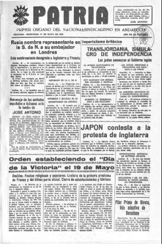 'Patria  : diario de Falange Española Tradicionalista y de las J.O.N.S.' - Año V Número 593  - 1939 Mayo 17