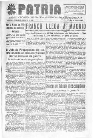 'Patria  : diario de Falange Española Tradicionalista y de las J.O.N.S.' - Año V Número 595  - 1939 Mayo 19
