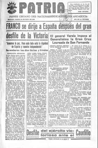 'Patria  : diario de Falange Española Tradicionalista y de las J.O.N.S.' - Año V Número 596  - 1939 Mayo 20