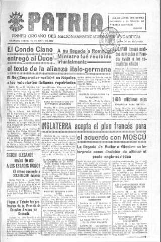 'Patria  : diario de Falange Española Tradicionalista y de las J.O.N.S.' - Año V Número 600  - 1939 Mayo 25
