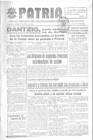 'Patria  : diario de Falange Española Tradicionalista y de las J.O.N.S.' - Año V Número 602  - 1939 Mayo 27