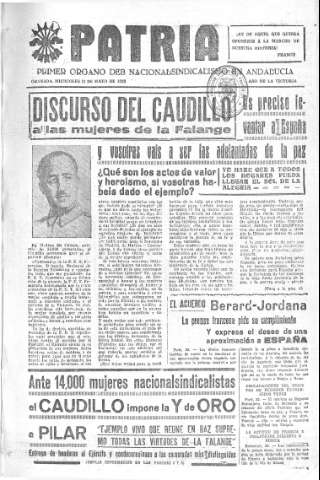 'Patria  : diario de Falange Española Tradicionalista y de las J.O.N.S.' - Año V Número 605  - 1939 Mayo 31