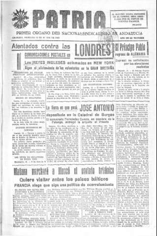 'Patria  : diario de Falange Española Tradicionalista y de las J.O.N.S.' - Año V Número 614  - 1939 Junio 11