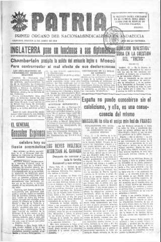 'Patria  : diario de Falange Española Tradicionalista y de las J.O.N.S.' - Año V Número 615  - 1939 Junio 13