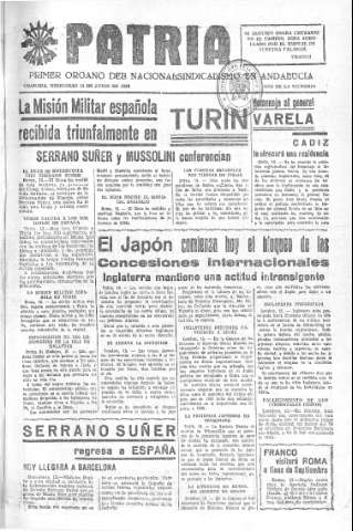 'Patria  : diario de Falange Española Tradicionalista y de las J.O.N.S.' - Año V Número 616  - 1939 Junio 14