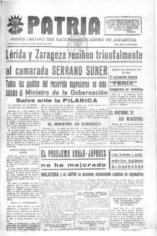 'Patria  : diario de Falange Española Tradicionalista y de las J.O.N.S.' - Año V Número 619  - 1939 Junio 17