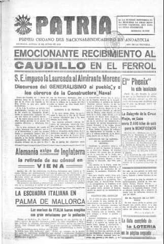 'Patria  : diario de Falange Española Tradicionalista y de las J.O.N.S.' - Año V Número 623  - 1939 Junio 22