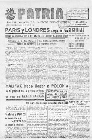 'Patria  : diario de Falange Española Tradicionalista y de las J.O.N.S.' - Año V Número 634  - 1939 Julio 05
