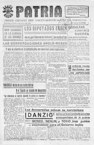 'Patria  : diario de Falange Española Tradicionalista y de las J.O.N.S.' - Año V Número 635  - 1939 Julio 06