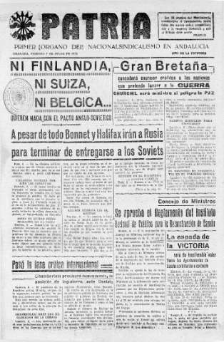 'Patria  : diario de Falange Española Tradicionalista y de las J.O.N.S.' - Año V Número 636  - 1939 Julio 07