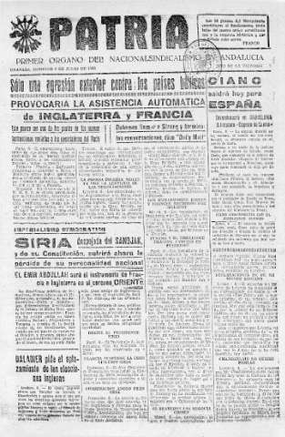 'Patria  : diario de Falange Española Tradicionalista y de las J.O.N.S.' - Año V Número 638  - 1939 Julio 09