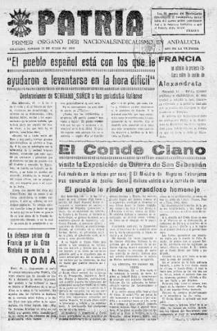 'Patria  : diario de Falange Española Tradicionalista y de las J.O.N.S.' - Año V Número 643  - 1939 Julio 15