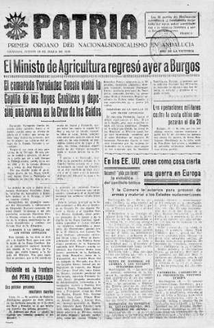'Patria  : diario de Falange Española Tradicionalista y de las J.O.N.S.' - Año V Número 647  - 1939 Julio 20