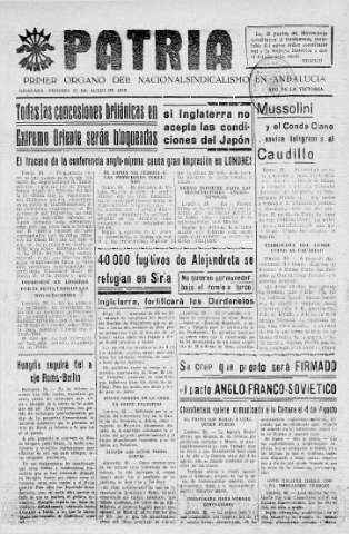 'Patria  : diario de Falange Española Tradicionalista y de las J.O.N.S.' - Año V Número 648  - 1939 Julio 21