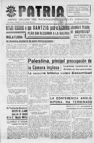'Patria  : diario de Falange Española Tradicionalista y de las J.O.N.S.' - Año V Número 649  - 1939 Julio 22