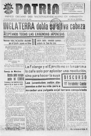 'Patria  : diario de Falange Española Tradicionalista y de las J.O.N.S.' - Año V Número 650  - 1939 Julio 23