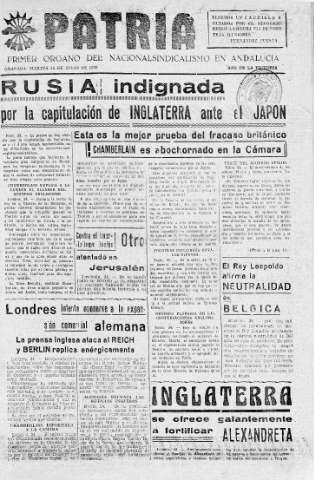 'Patria  : diario de Falange Española Tradicionalista y de las J.O.N.S.' - Año V Número 651  - 1939 Julio 25