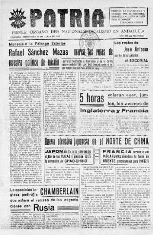 'Patria  : diario de Falange Española Tradicionalista y de las J.O.N.S.' - Año V Número 652  - 1939 Julio 26